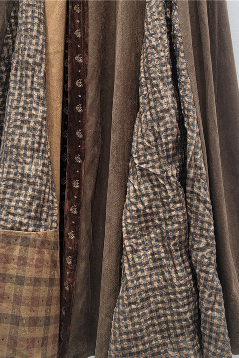 Patchwork Plaid Skirt with Elastic Waist