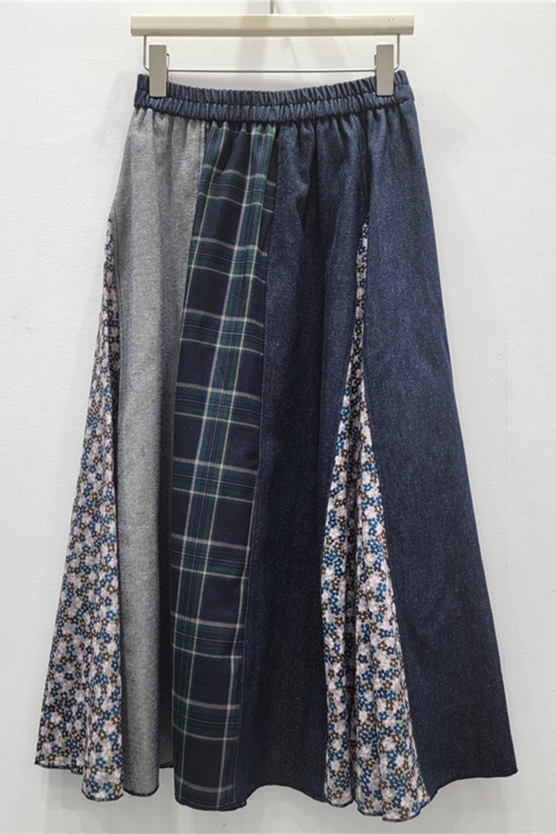 Patterned Patchwork Midi Skirt