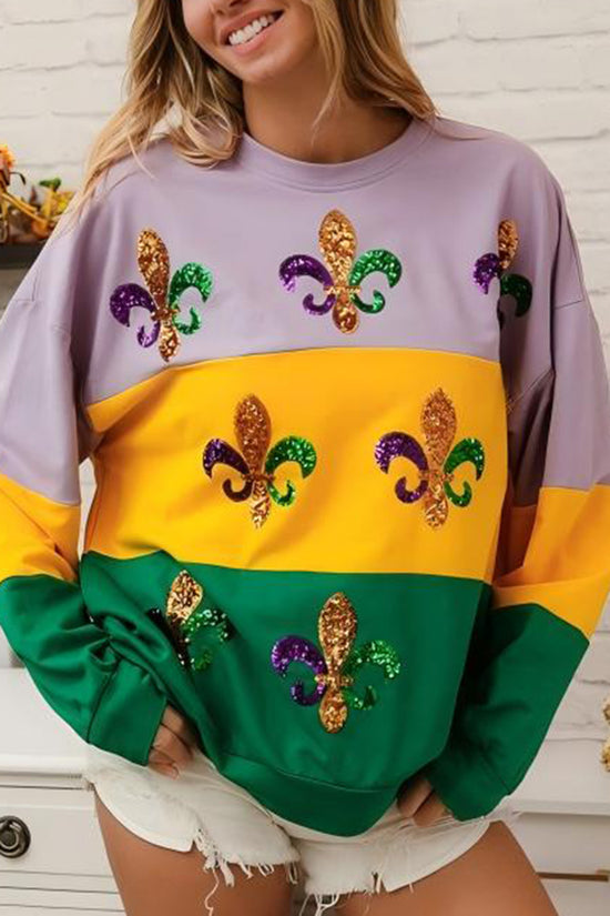 Sequin Embellished Fleur-de-Lis Sweatshirt
