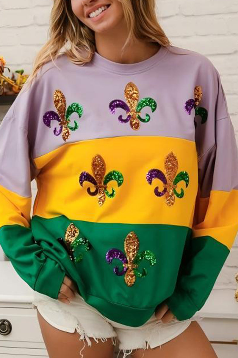 Sequin Embellished Fleur-de-Lis Sweatshirt