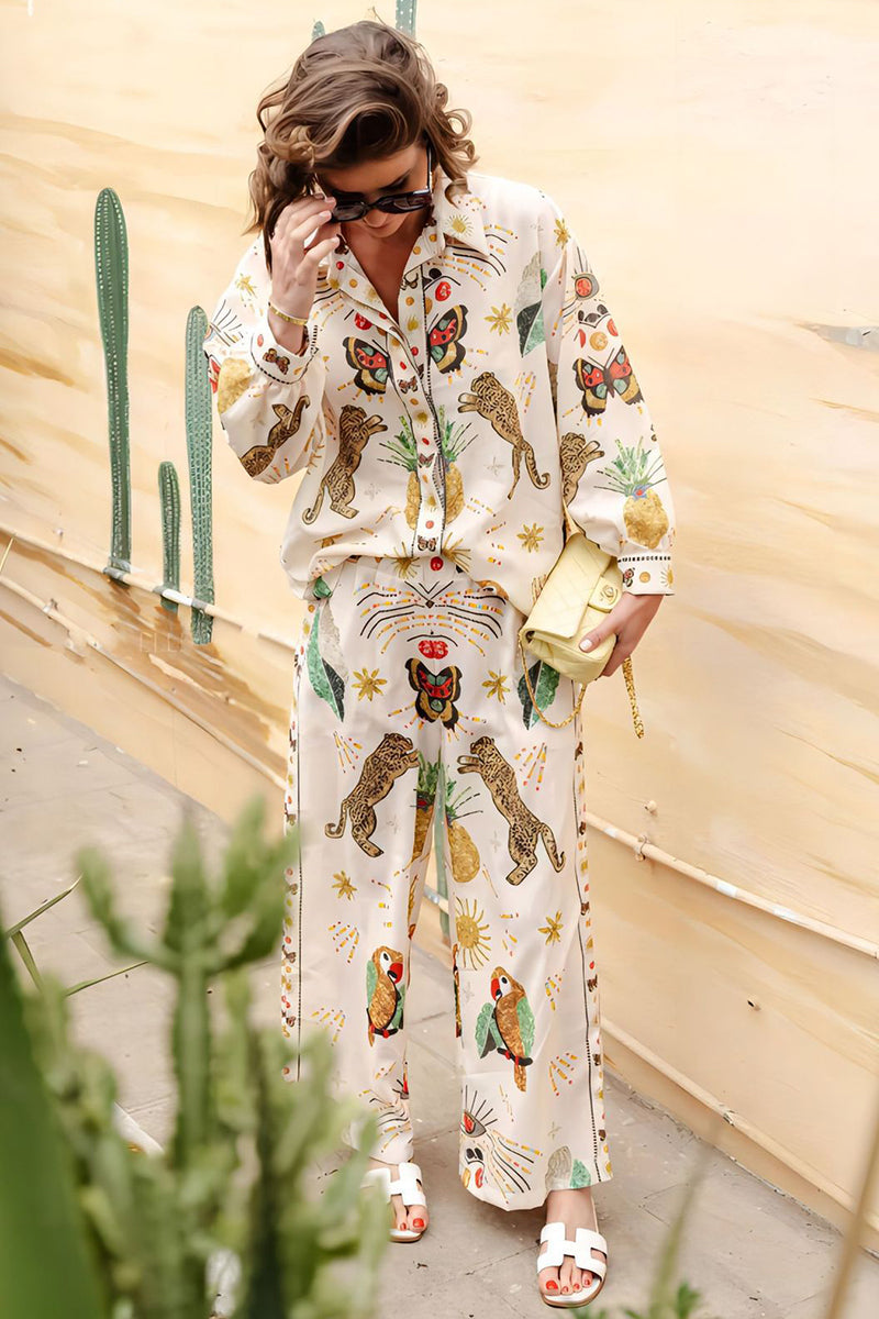 Abstract Print Relaxed Pants Set