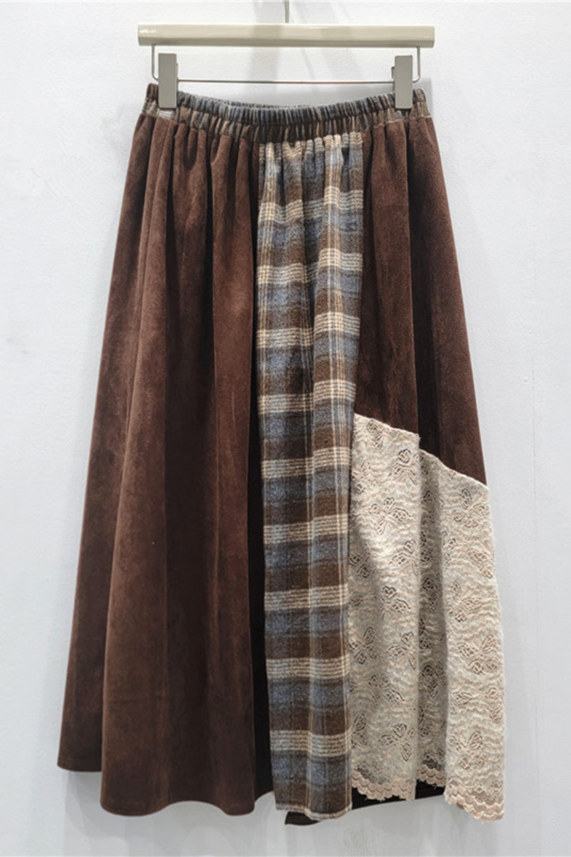 Patchwork Midi Skirt with Elastic Waist