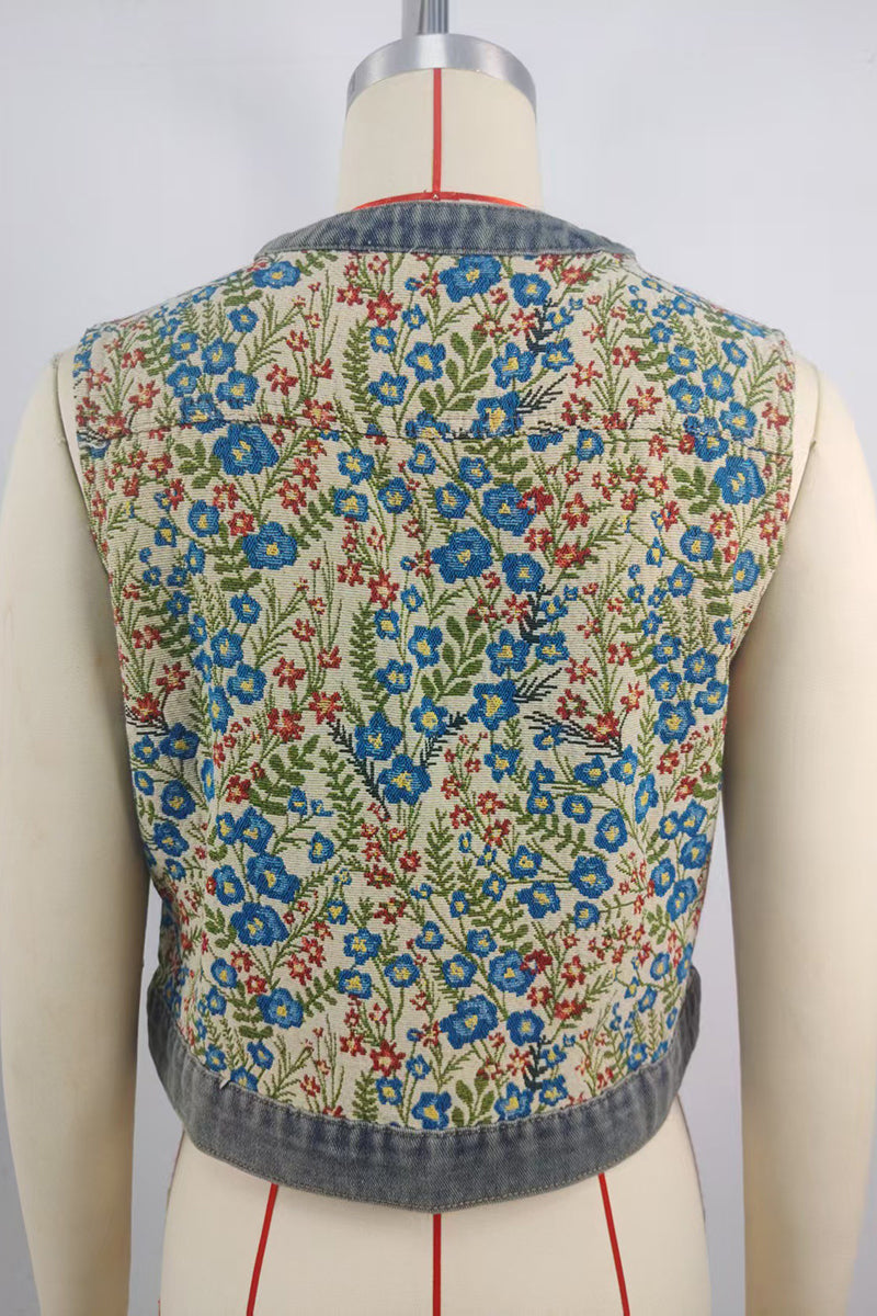 Floral Button-Up Sleeveless Vest