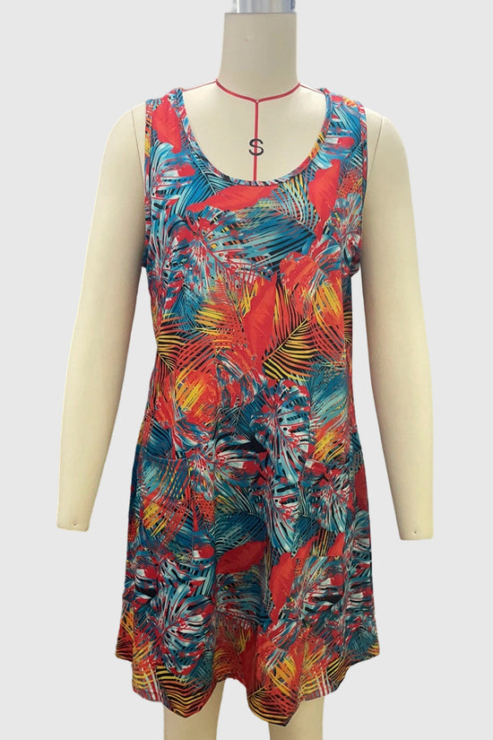 Sleeveless Leaf Print Casual Dress