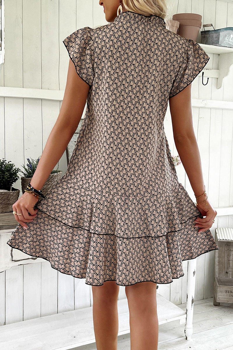 Patterned Flutter Sleeve Casual Dress