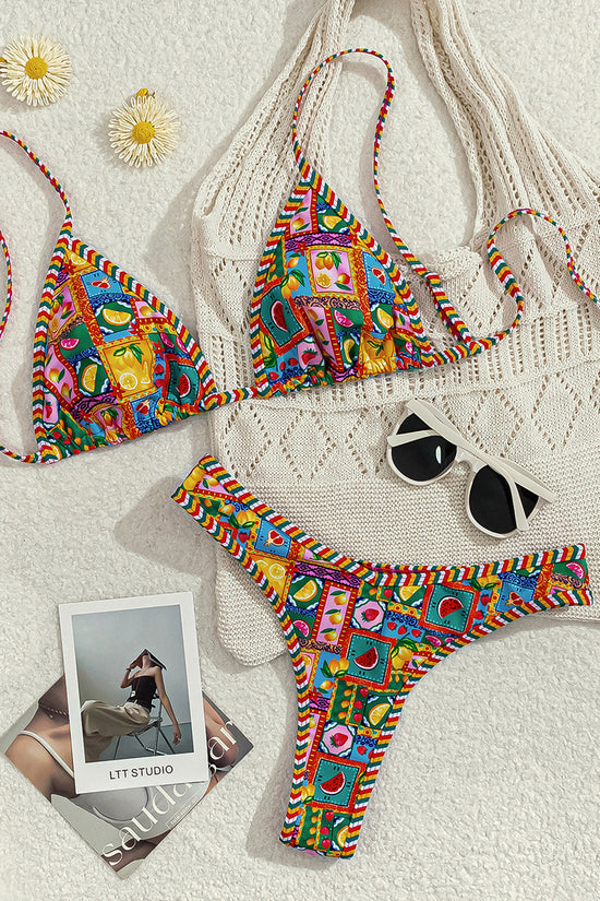 Fruit Print Triangle Bikini Set