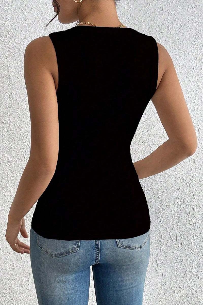 Floral Accent Sleeveless Tank Top