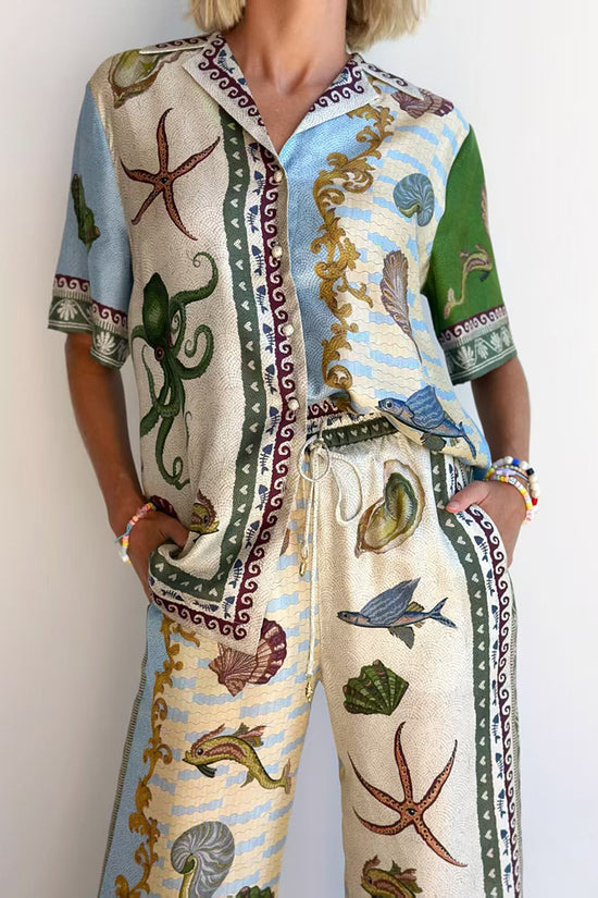 Ocean-Inspired Printed Pants Set