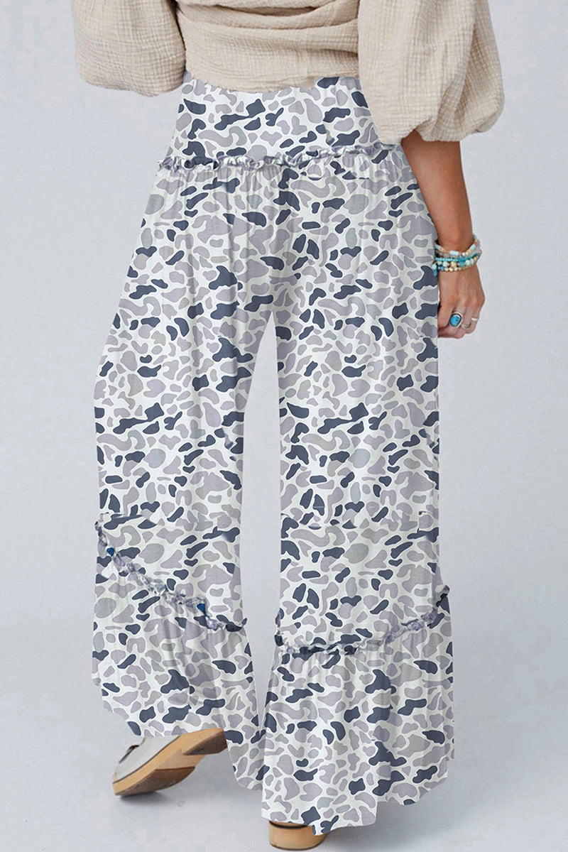 Camo Print Wide Leg Casual Pants