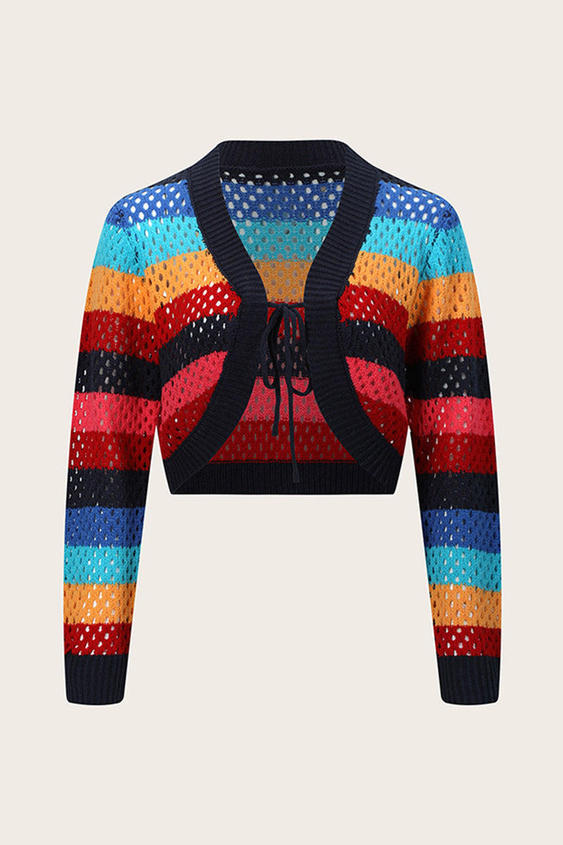 Vibrant Striped Open-Front Cardigan