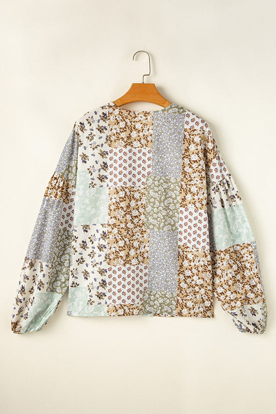 Floral Patchwork Puff Sleeve Blouse