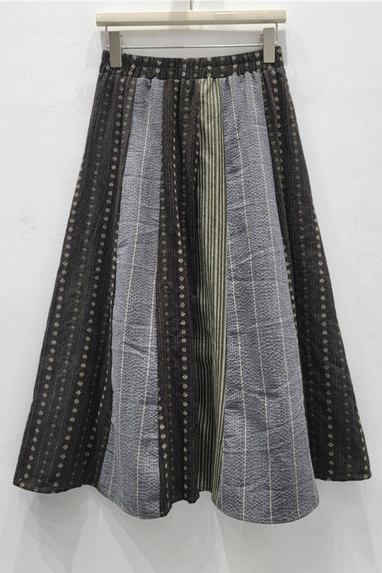 Striped Patchwork Midi Skirt
