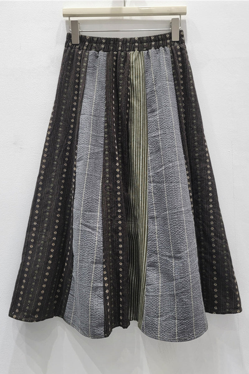 Striped Patchwork Midi Skirt