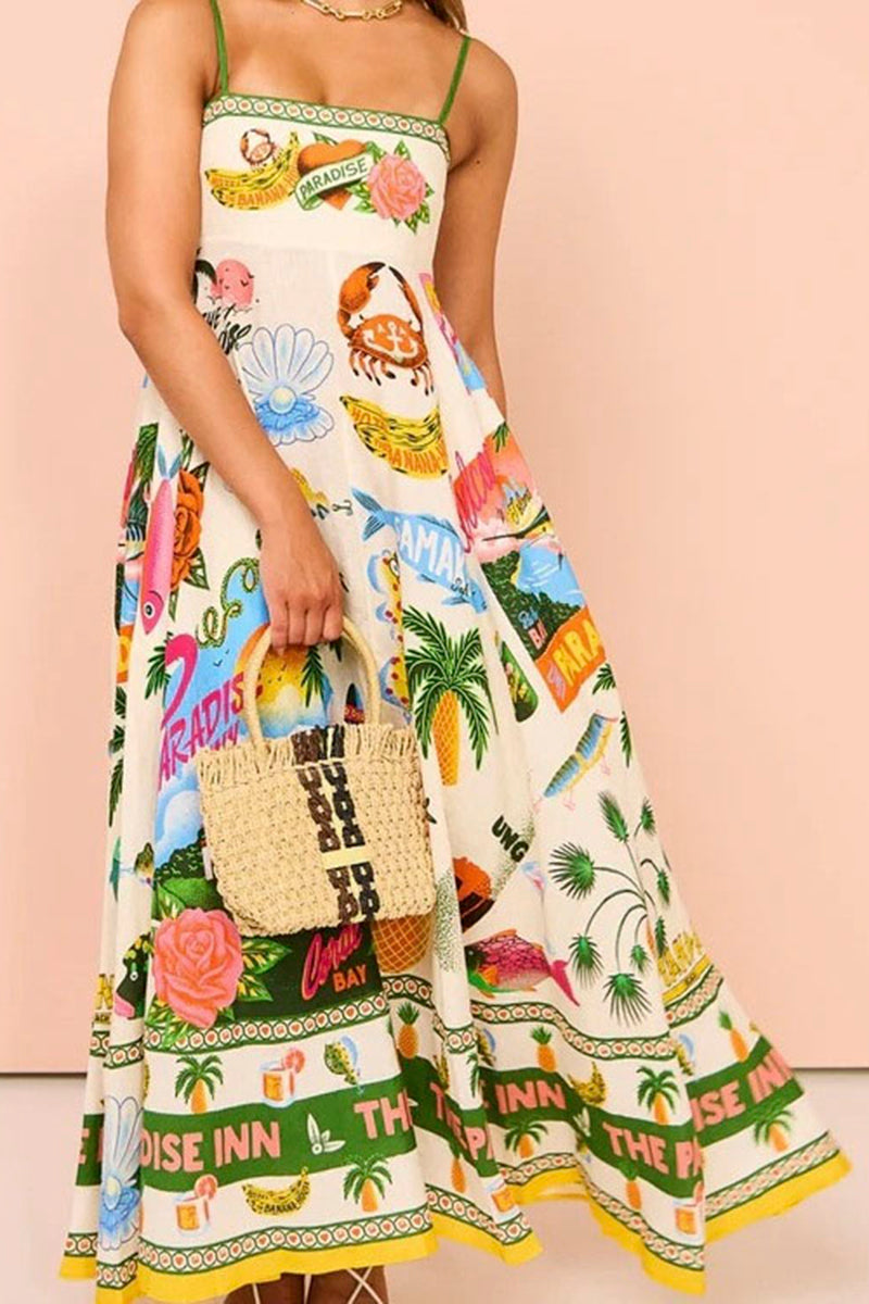 Tropical Print Sleeveless Maxi Dress
