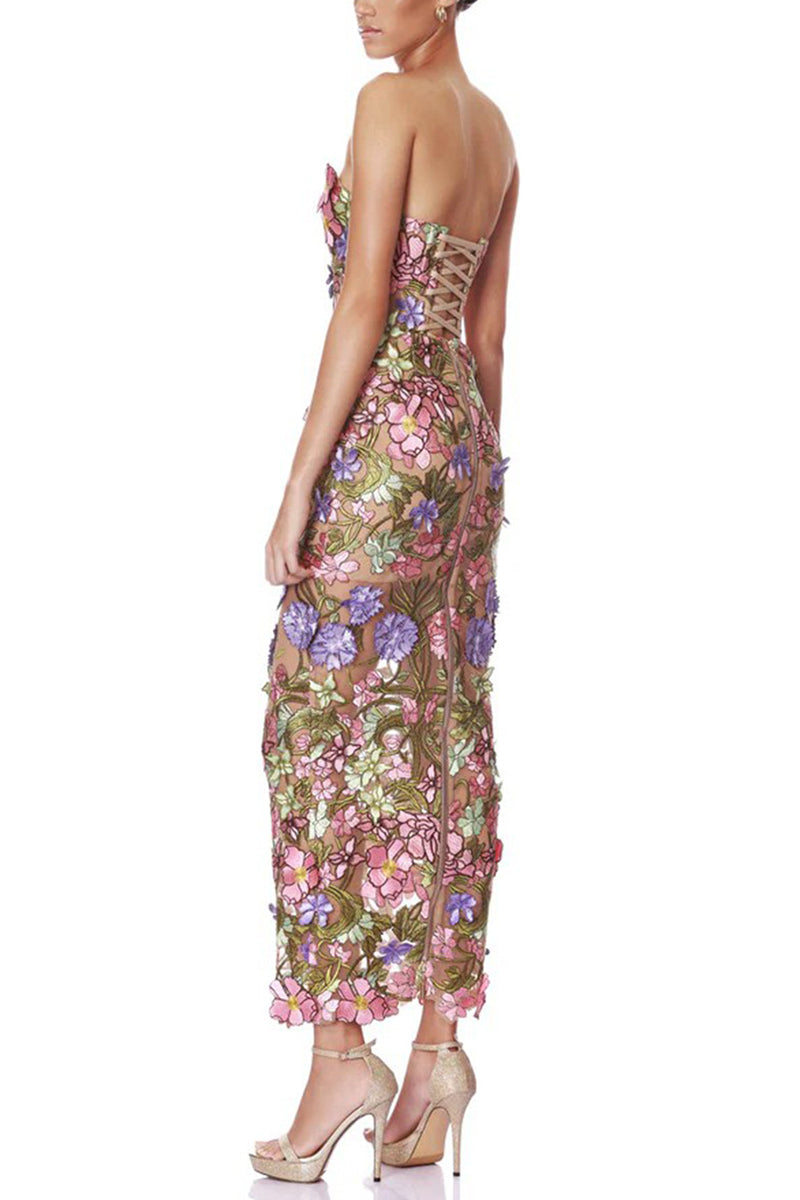Floral Strapless Evening Dress