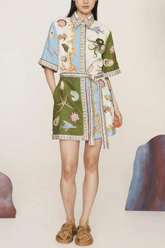 Sea-Themed Print Shirt Dress