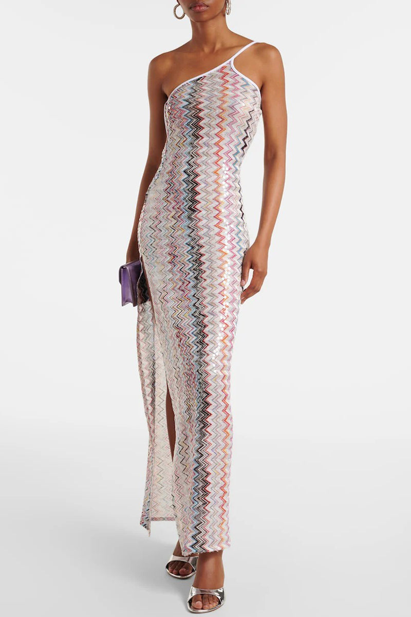 Zigzag One-Shoulder Maxi Dress