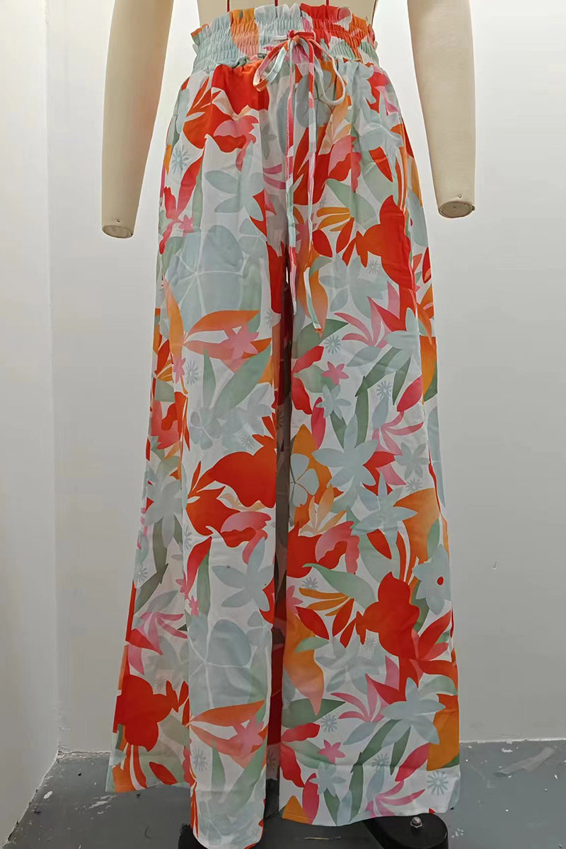 Floral Print Wide-Leg Casual Pants