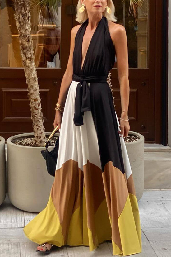 Elegant Maxi Dress with Color Block Design