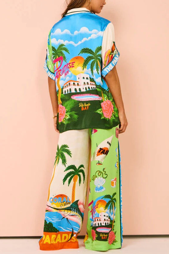 Tropical Print Wide-Leg Pants Set
