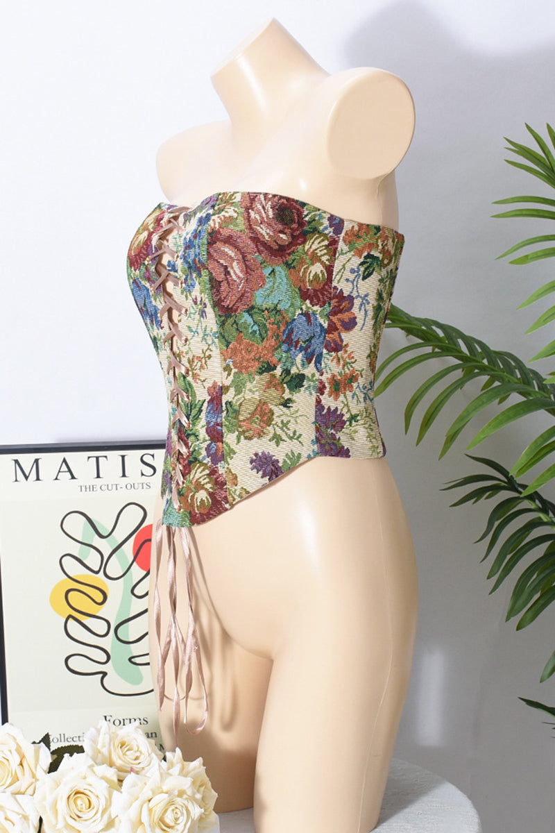 Floral Lace-Up Corset Top
