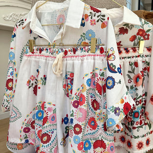Floral Patterned Summer Shorts Set