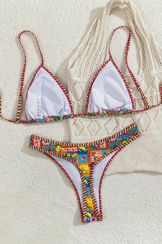 Fruit Print Triangle Bikini Set