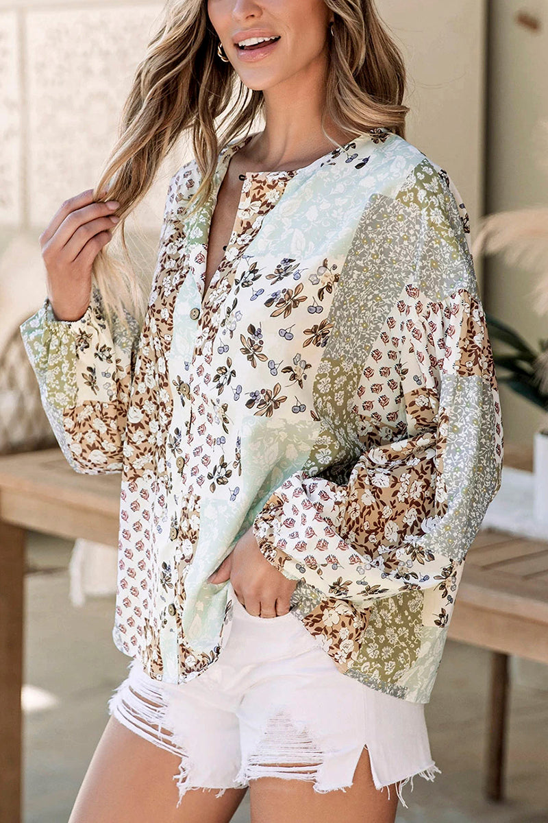 Floral Patchwork Puff Sleeve Shirtt