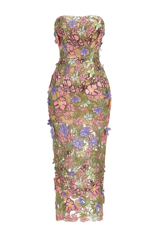 Floral Strapless Evening Dress