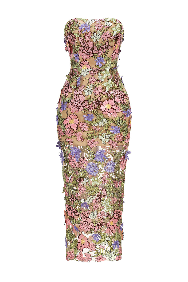 Floral Strapless Evening Dress
