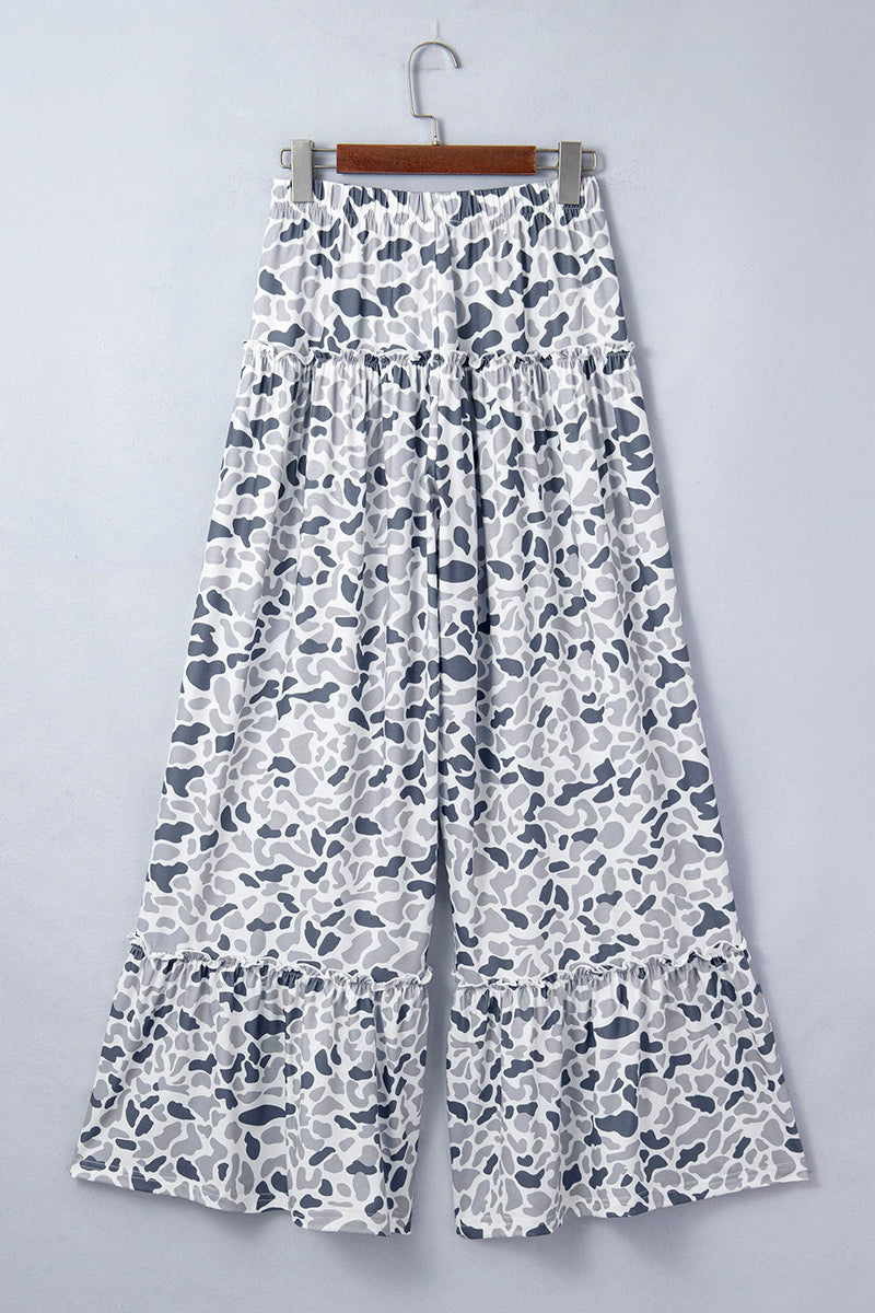 Camo Print Wide Leg Casual Pants