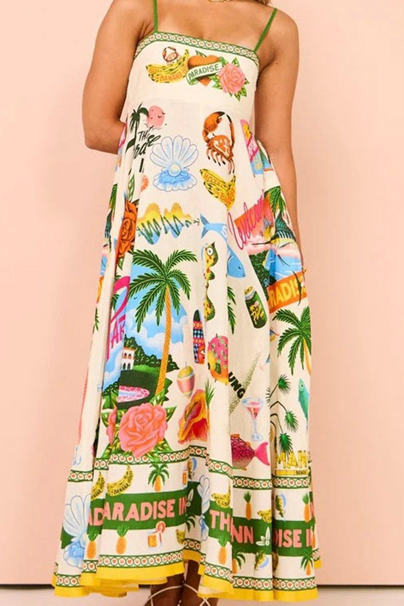 Tropical Print Sleeveless Maxi Dress
