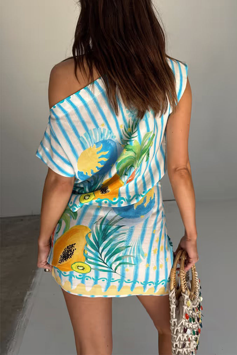 Tropical One-Shoulder Skirt Set