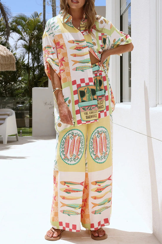 Vibrant Graphic Wide-Leg Pants Set