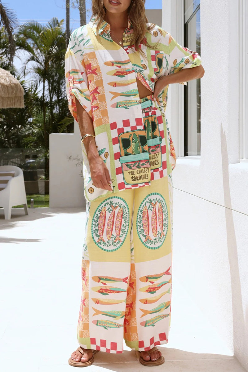 Vibrant Graphic Wide-Leg Pants Set
