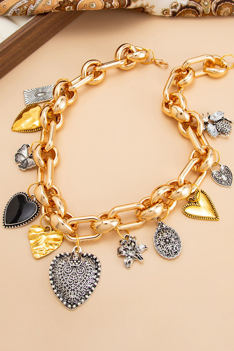Heart Charm Statement Necklace