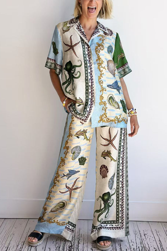 Ocean-Inspired Printed Pants Set