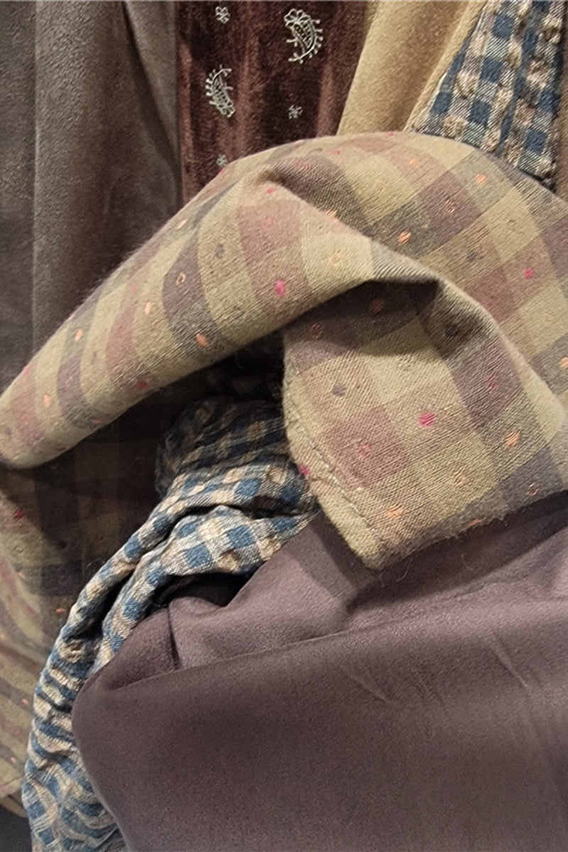 Patchwork Plaid Skirt with Elastic Waist