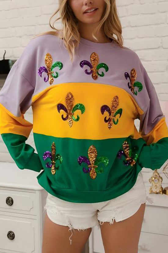 Sequin Embellished Fleur-de-Lis Sweatshirt
