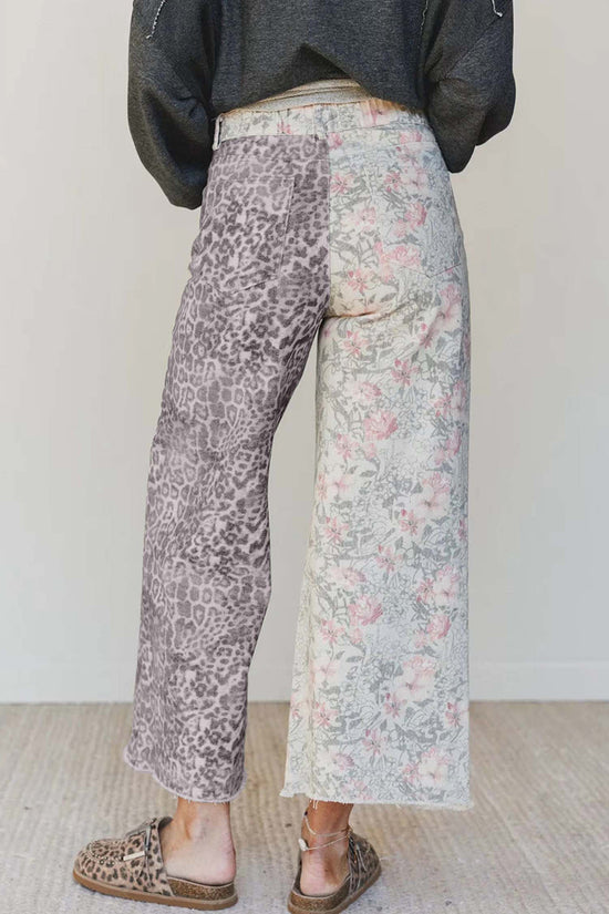 Retro Floral Leopard Contrast Patchwork Jean