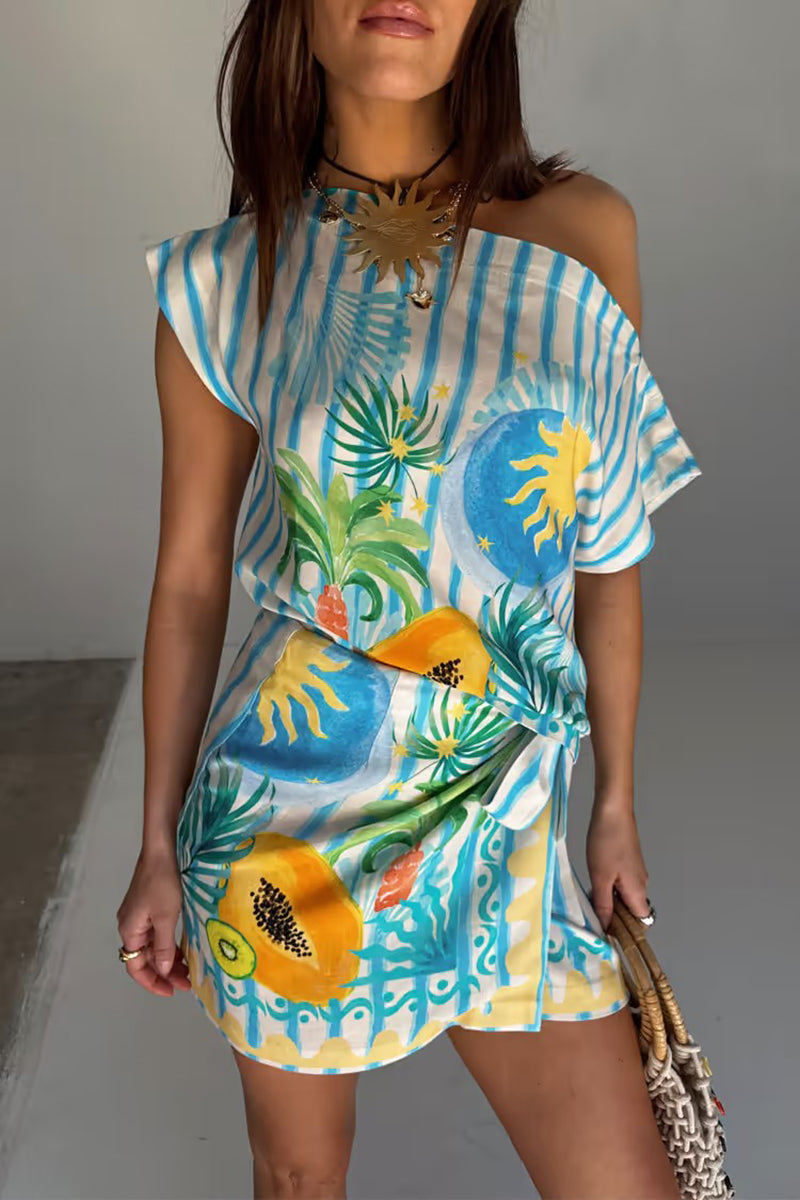 Tropical One-Shoulder Skirt Set