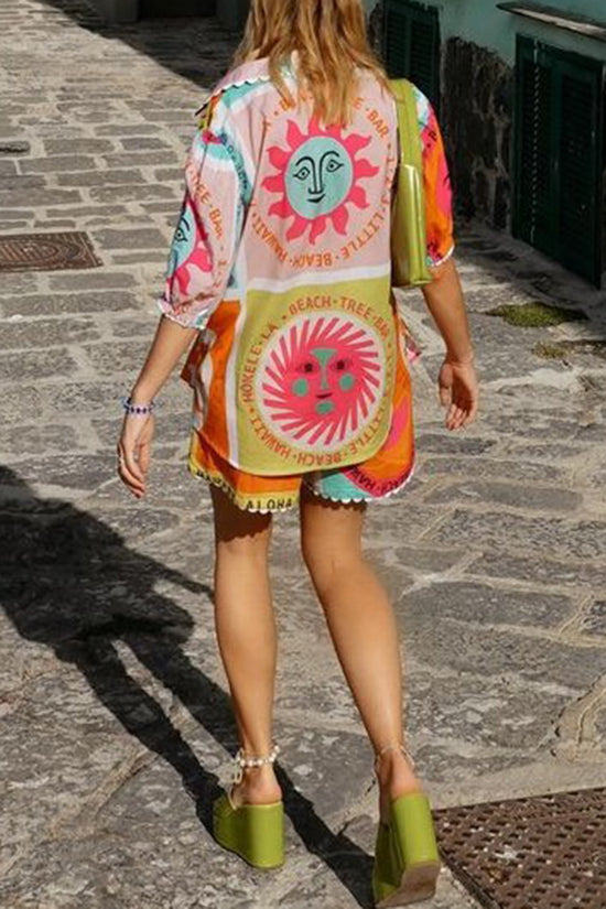 Vibrant Graphic Print Shorts Set