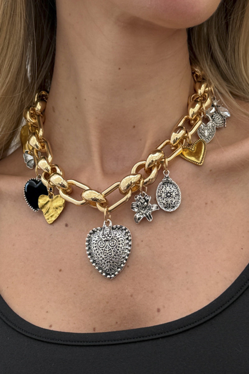 Heart Charm Statement Necklace