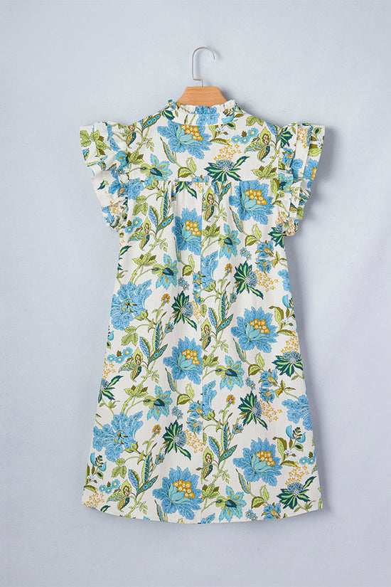 Floral Ruffle Sleeve Casual Dress
