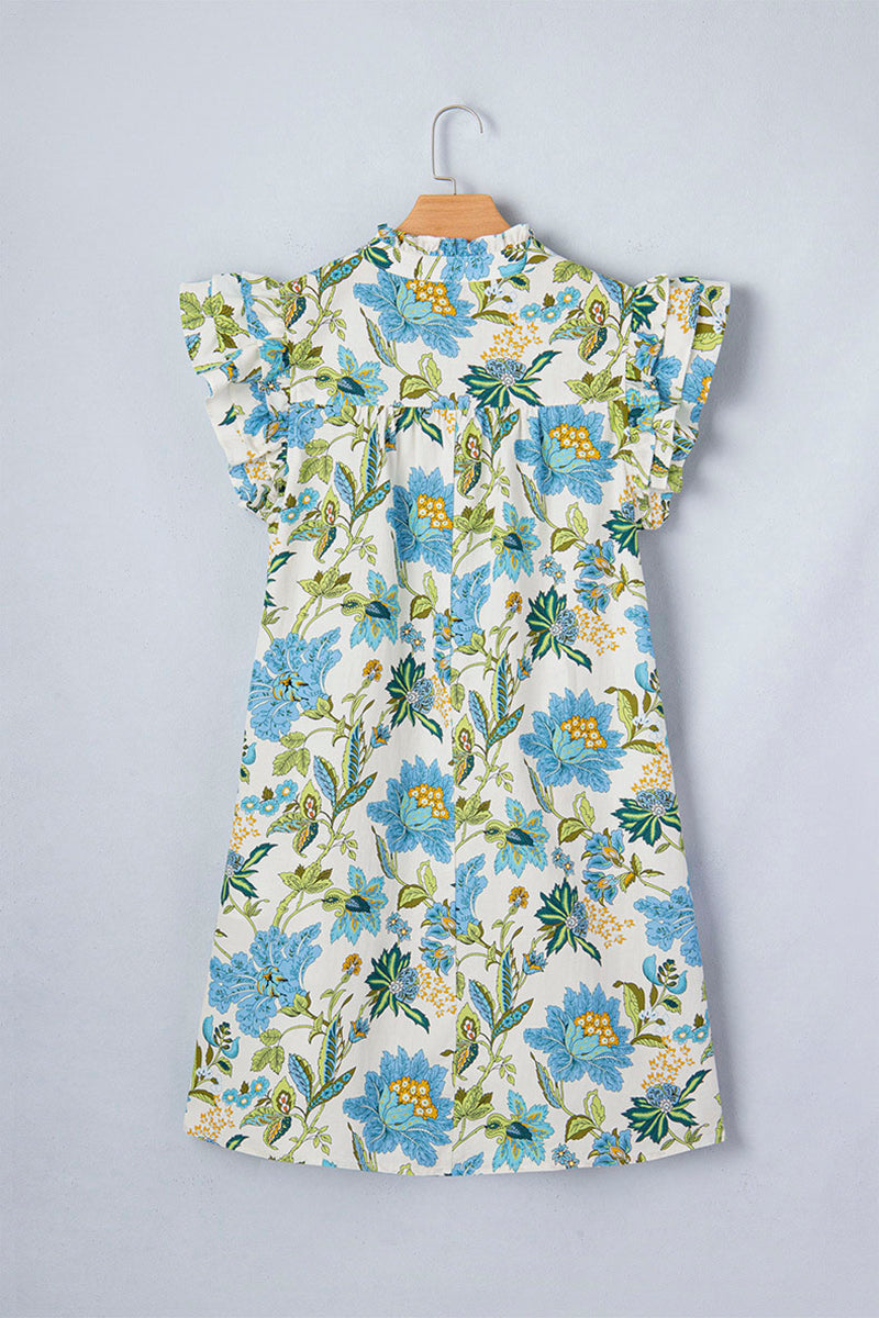 Floral Ruffle Sleeve Casual Dress