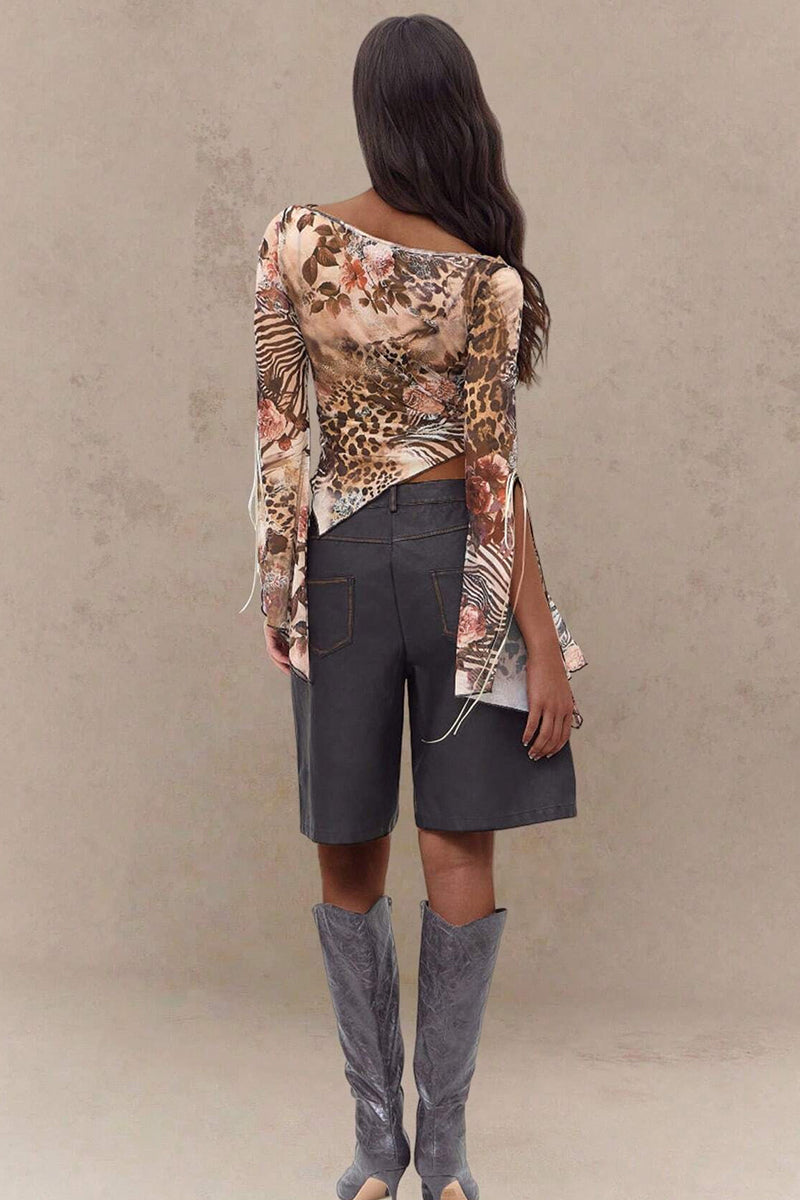 Floral Leopard Print Asymmetrical Top