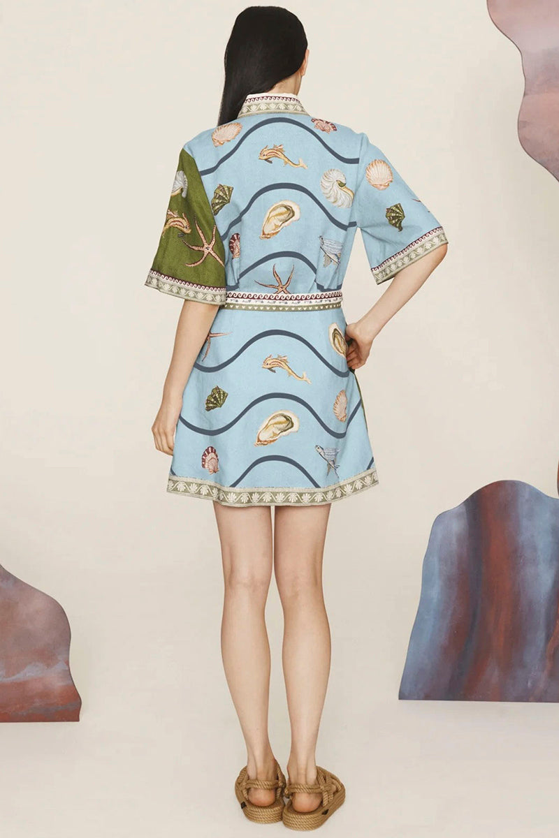 Sea-Themed Print Shirt Dress