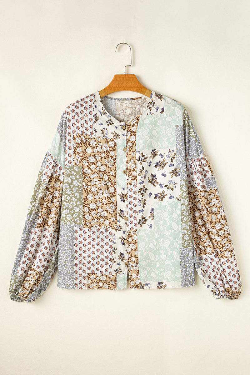 Floral Patchwork Puff Sleeve Blouse