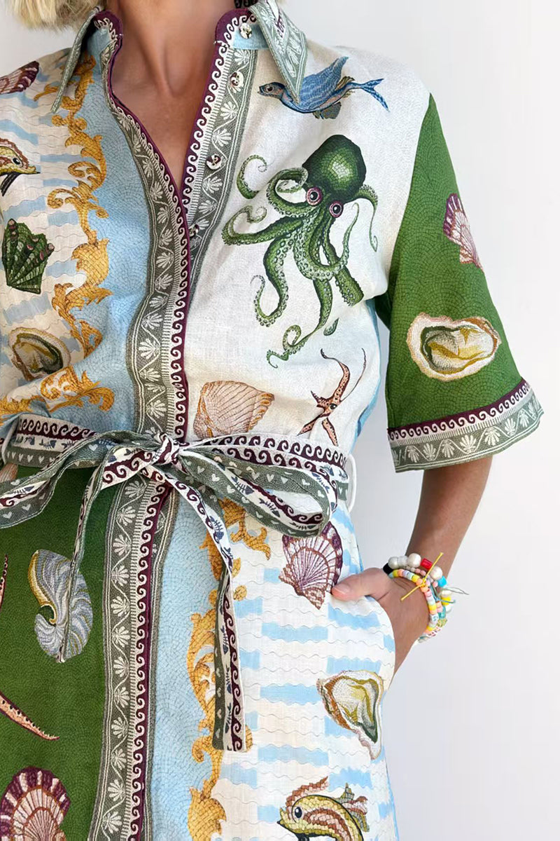 Nautical Print Casual Wrap Dress