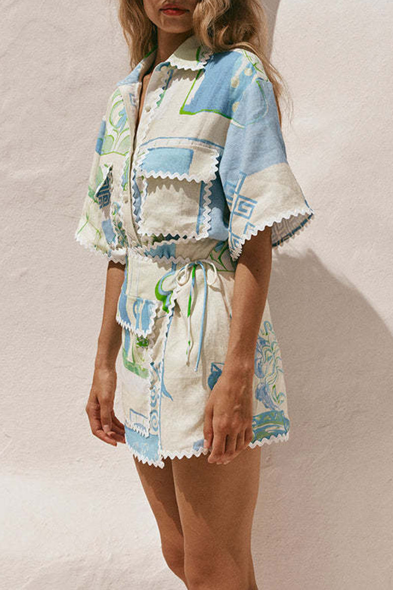 Floral Patchwork Wrap Shorts Set